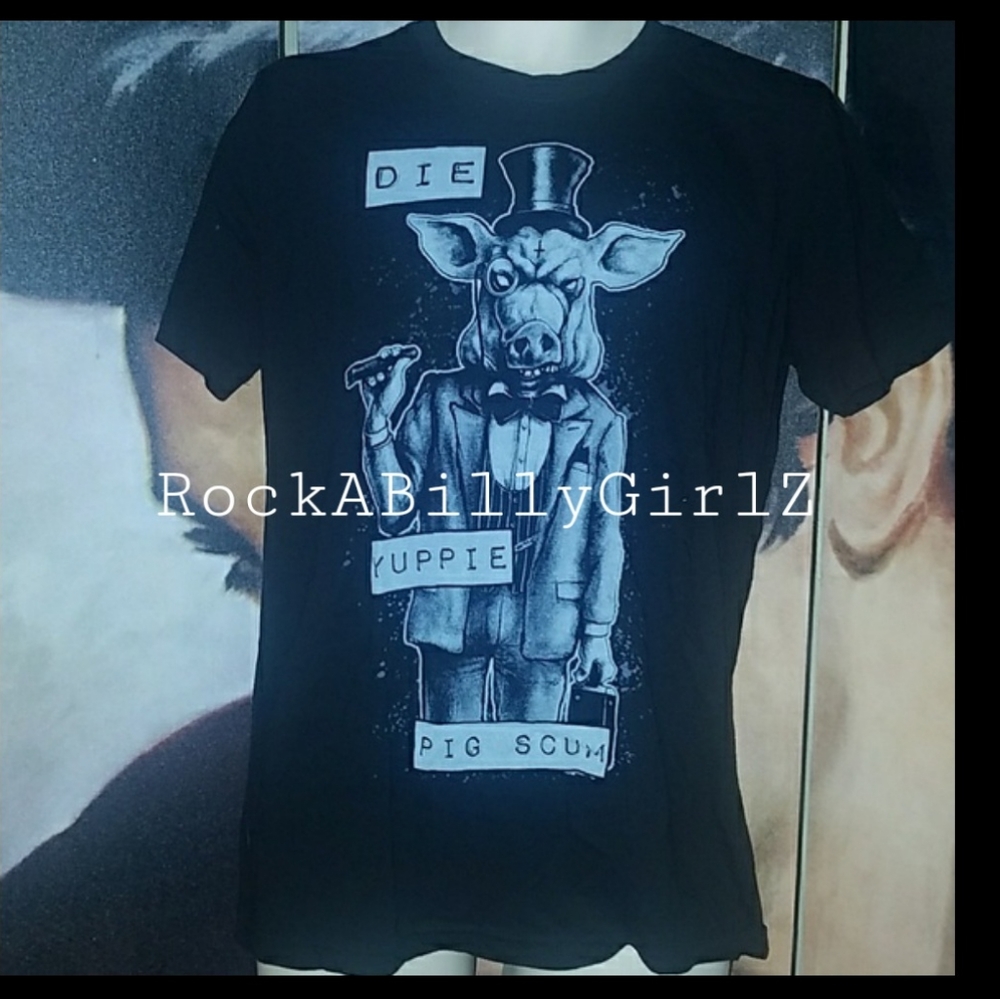 Too Fast Die Yuppie Pig Scum Shirt Tee Shirt Top Hat Cigar Corporate Suitcase